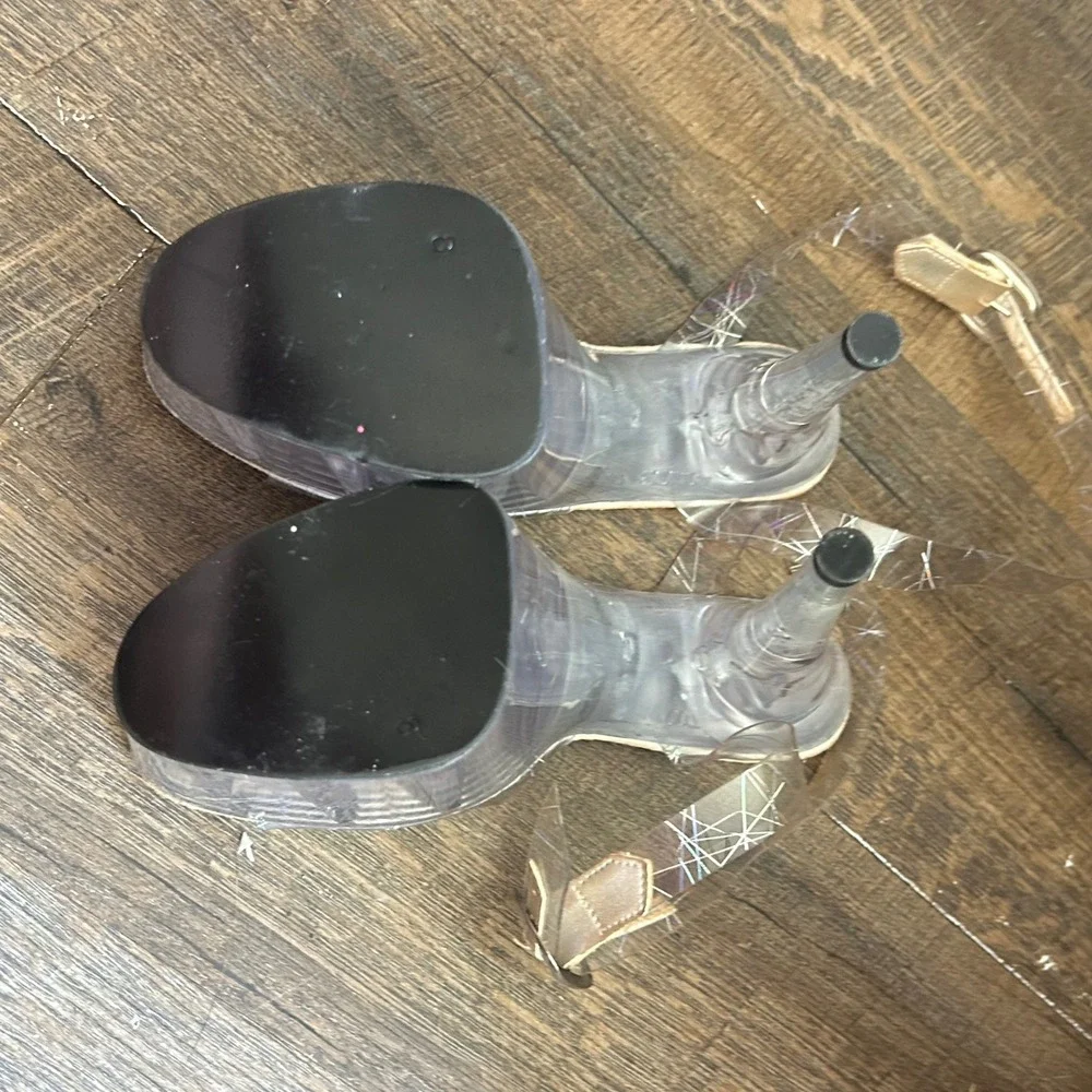 Dream's Clear Holographic Platform Sandals Ankle Strap Exotic Dance Heels Size 8